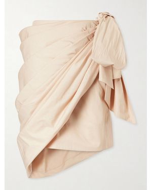 Chloé Bow-Embellished Draped Cotton Midi Skirt - Natural
