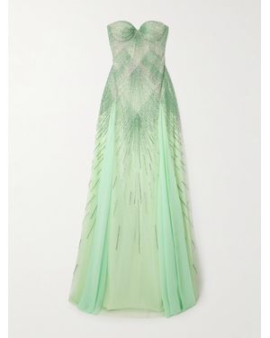 Georges Hobeika Strapless Embellished Tulle Gown - Green