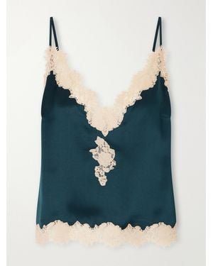 Doen Kira Corded Lace-Trimmed Silk-Satin Cami - Blue