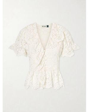 RIXO London Dollie Ruffled Lace Blouse - Natural