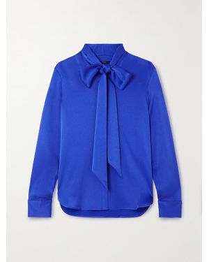 Alex Perry Fallon Pussy-Bow Satin-Crepe Blouse - Blue