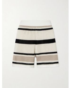 Brunello Cucinelli Open-Knit Striped Cotton Shorts - Natural