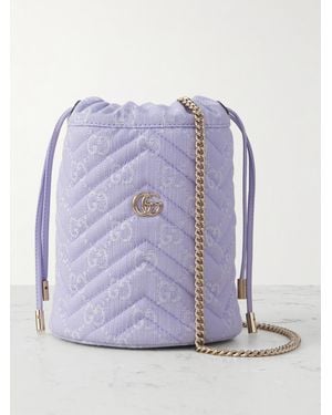 Gucci Gg Marmont 2.0 Leather-Trimmed Jacquard-Denim Bucket Bag - Purple