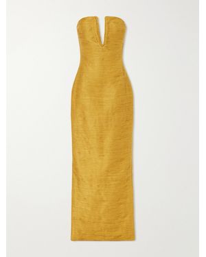 Marmar Halim Cape-Effect Plissé Satin Gown - Yellow