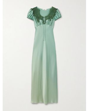 Chloé Lace-Trimmed Silk-Satin Gown - Green