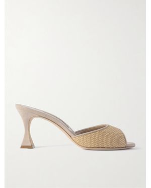 Manolo Blahnik Jadara 70 Mules Aus Raffiabast Mit Velourslederbesätzen - Natur