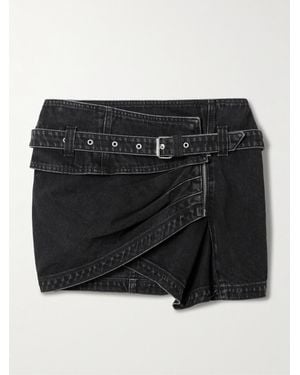 Isabel Marant Siyen Belted Wrap-Effect Denim Mini Skirt - Black