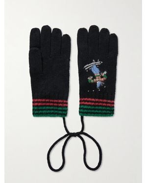 Bode Ski Run Embroidered Merino Wool Gloves - Black