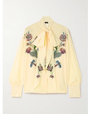 Etro Pussy-Bow Floral-Print Silk-Chiffon Blouse - Natural