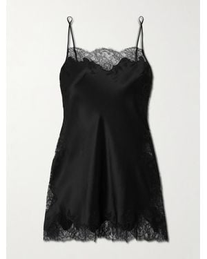 Carine Gilson Lace-Trimmed Silk-Satin Chemise - Black