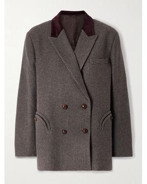 Blazé Milano Doppelreihiger Blazer Aus Einer Wollmischung Mit Hahnentrittmuster Und Cordbesatz - Braun