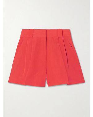 Blazé Milano Flica Selle Pleated Silk And Linen-Blend Shorts - Red
