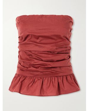 Faithfull the Brand Simone Strapless Ruffled Cotton Top - Red