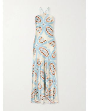 Themis Z Thaleia Printed Silk-Satin Maxi Dress - Blue