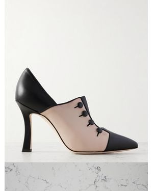 Manolo Blahnik Sisygambis 105 Button-Embellished Two-Tone Leather Court Shoes - Natural