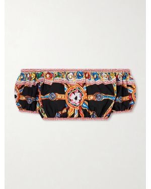 Dolce & Gabbana Carretto Off-The-Shoulder Cropped Printed Cotton-Poplin Top - Black