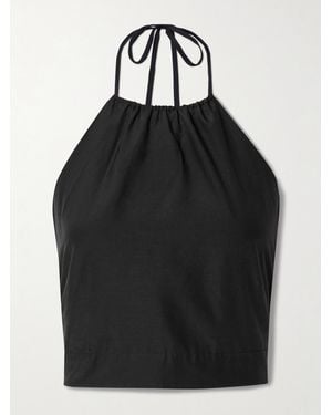 La Ligne Cropped Cotton And Silk-Blend Halterneck Top - Black