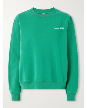Sporty & Rich Fitness 94 Logo-Printed Cotton-Jersey Sweatshirt - Green