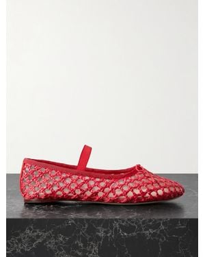 Loeffler Randall Leonie Grosgrain-Trimmed Raffia Mary Jane Ballet Flats - Red