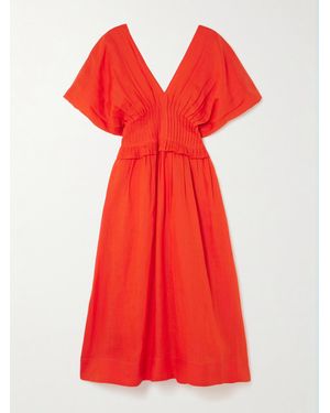 Sea Zora Pleated Ramie Midi Dress - Red