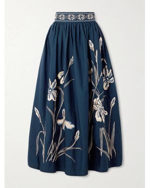 Emporio Sirenuse Ombretta Iris Midirock Aus Popeline Aus Einer Baumwollmischung Mit Stickereien Und Falten - Blau