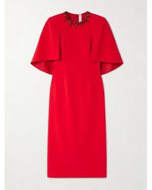 Jenny Packham Ursa Cape-Effect Crystal-Embellished Crepe Midi Dress - Red