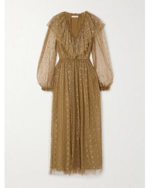 Ulla Johnson Helena Ruffled Metallic Lace Midi Dress - Natural
