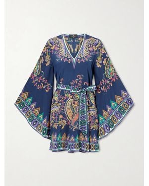 Etro Belted Paisley-Print Silk-Twill Mini Dress - Blue