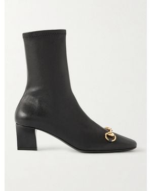 Gucci Zhora Ankle Boots Aus Leder Mit „Horsebit“-Detail - Schwarz
