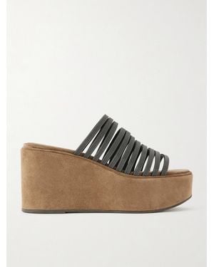 Brunello Cucinelli 80 Embellished Suede Platform Mules - Black