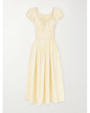 Doen Quinn Smocked Organic Cotton-Poplin Midi Dress - Natural