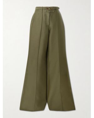 Zimmermann Rebellion Belted Wool And Silk-Blend Flared Trousers - Green