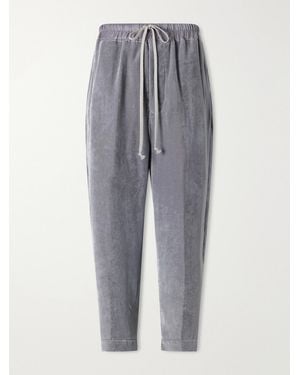 Rick Owens Astaires Cropped Velvet Mid-Rise Tapered Pants - Gray