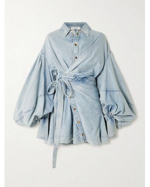 Zimmermann Rebellion Gathered Denim Mini Wrap Dress - Blue