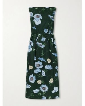 Erdem Floral-Printed Cotton-Blend Faille Midi Dress - Green