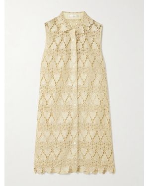 FRAME The Deco Scalloped Guipure Lace Mini Shirt Dress - Natural