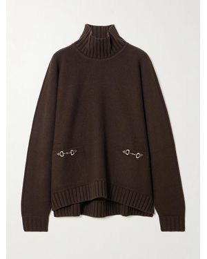 Gucci Horsebit-Detailed Wool And Cashmere-Blend Turtleneck Jumper - Brown