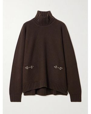 Gucci Horsebit-Detailed Wool And Cashmere-Blend Turtleneck Sweater - Marron