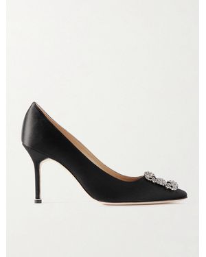 Manolo Blahnik Hangisi 90 Crystal-Embellished Satin Court Shoes - Black