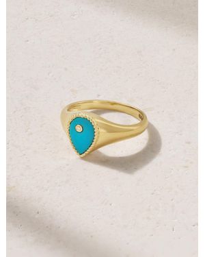 Yvonne Léon 9-Karat, And Diamond Signet Ring - Blue