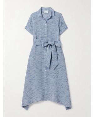 Lisa Marie Fernandez Midi-Hemdblusenkleid Aus Tweed Aus Einer Leinenmischung Mit Bindegürtel - Blau