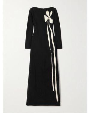 Marmar Halim Crystal-Embellished Appliquéd Silk-Blend Crepe Gown - Black