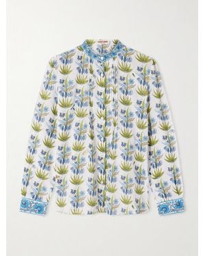 Emporio Sirenuse Chiara Celestine Pleated Floral-Print Cotton-Voile Shirt - Blue