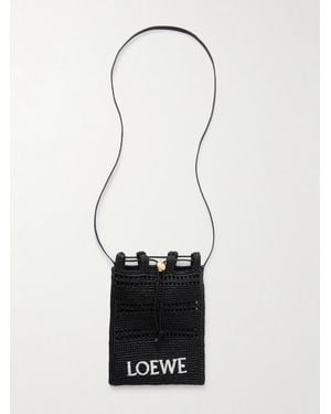 Loewe Sac Porté Épaule En Raphia À Broderie Et À Finitions En Cuir X Paula's Ibiza - Blanc