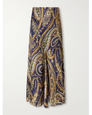 Etro Paisley-Print Satin Midi Skirt - Blue
