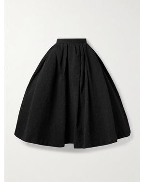 Carolina Herrera Jupe Midi En Cloqué De Coton Mélangé À Plis - Noir