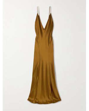 Saint Laurent Open-Back Panelled Silk-Satin Gown - Orange