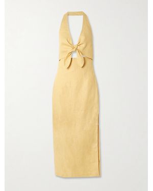 SIR. Carlotta Tie-Front Linen Halterneck Midi Dress - Metallic