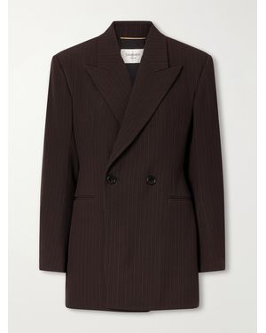 Saint Laurent Double-Breasted Pinstriped Wool-Blend Blazer - Black