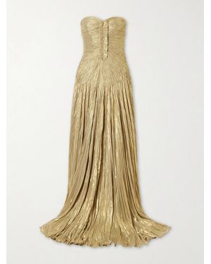 Marmar Halim Draped Pleated Metallic Silk-Georgette Gown